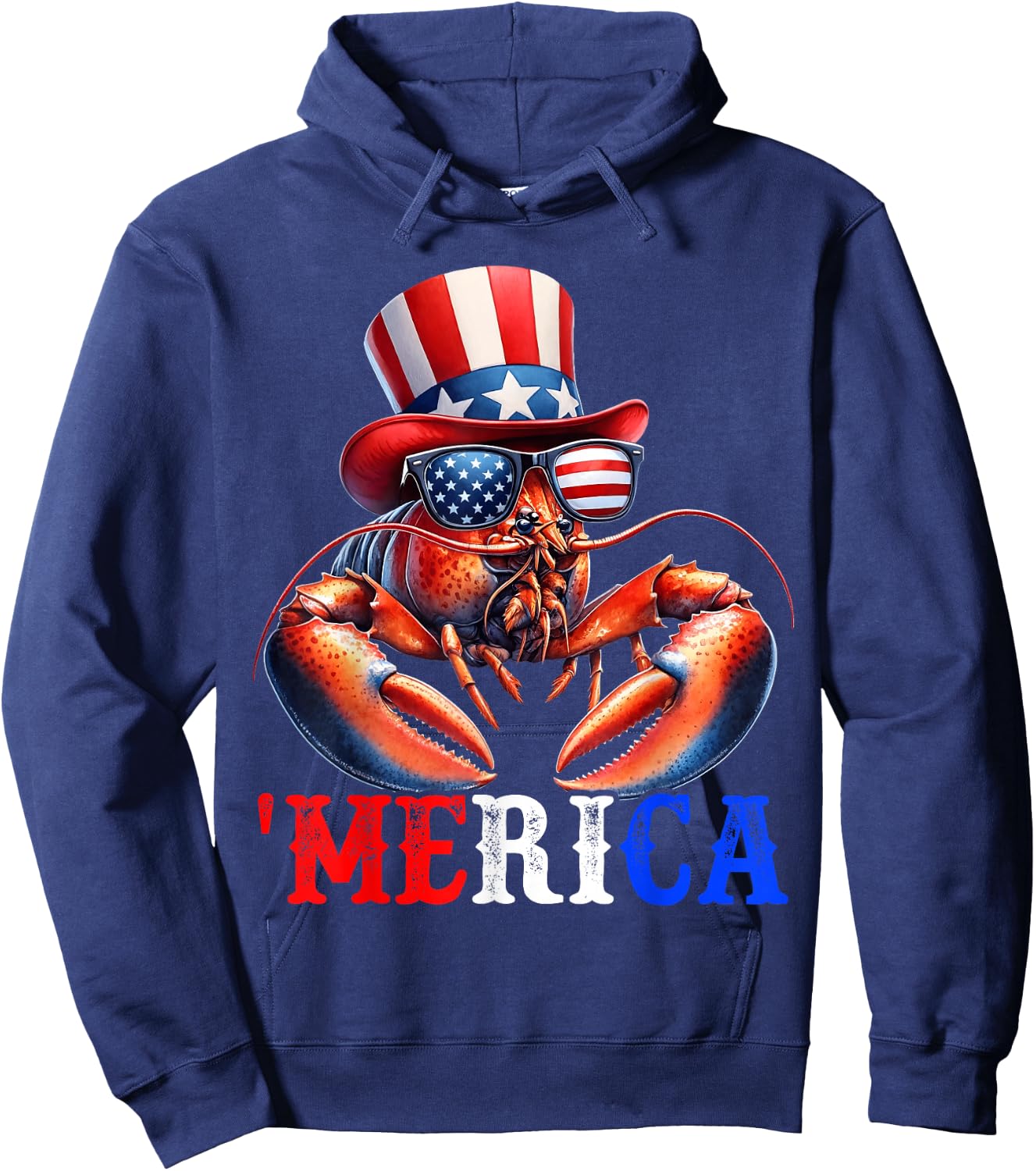 Merica Lobster Patriotic 4th of July Funny Kids Men Women Hoodie - Hoodie | Navy