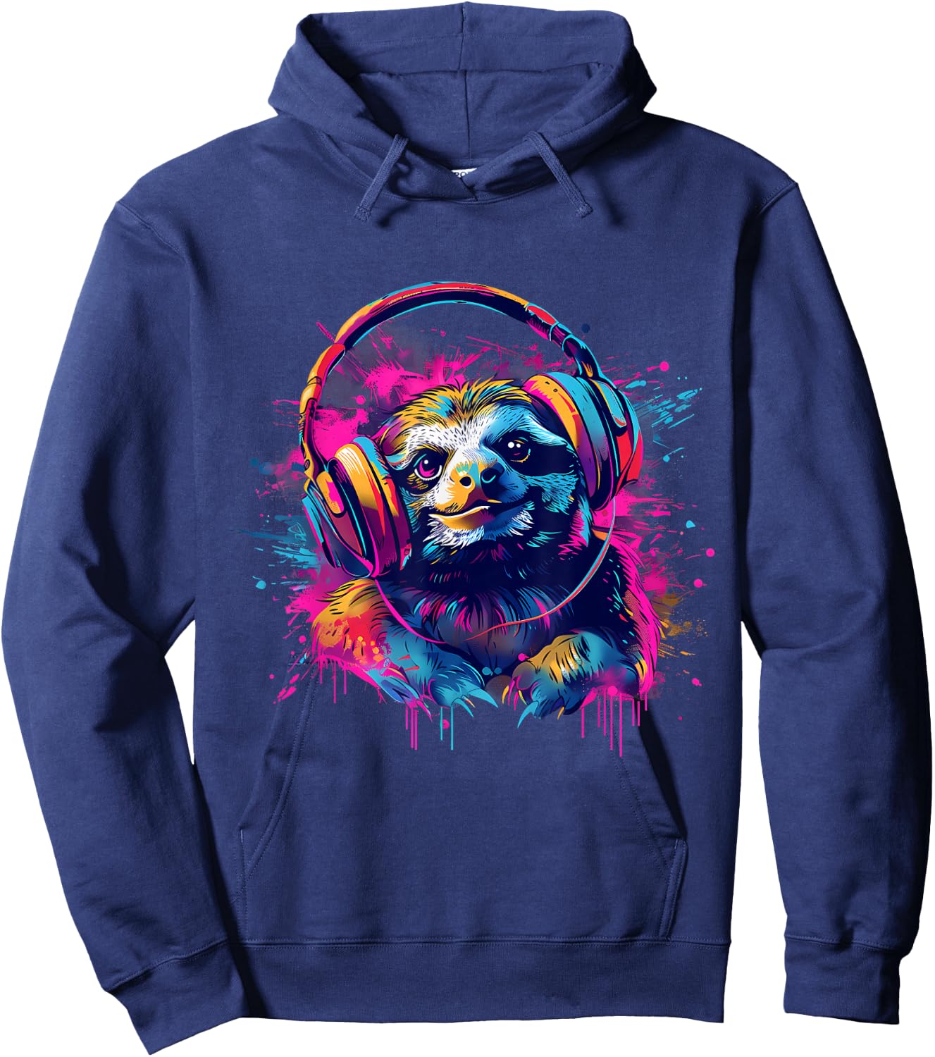 Sloth Music DJ Beatmaker Splash Music EDM Music Headphones Hoodie - Hoodie | Navy