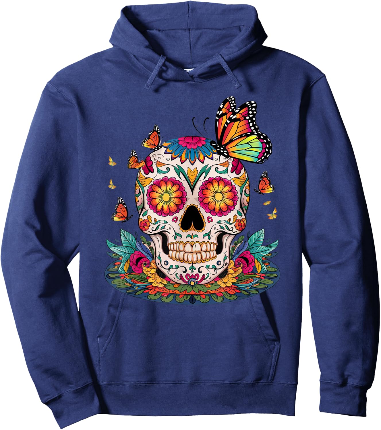 Sugar Skull Butterfly Day of Dead Halloween Dia De Muertos Hoodie - Hoodie | Navy