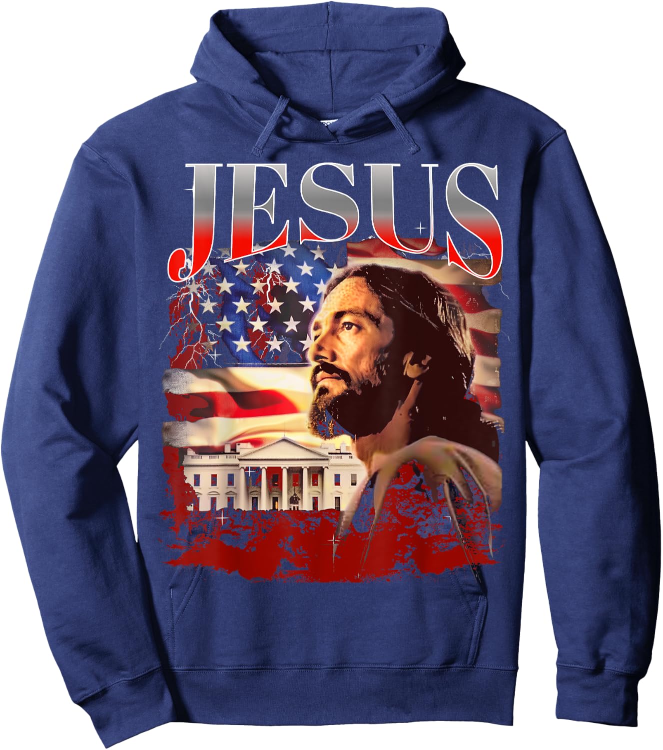 Jesus USA America Patriot Meme 90s Bootleg Rap Merch Style Hoodie - Hoodie | Navy