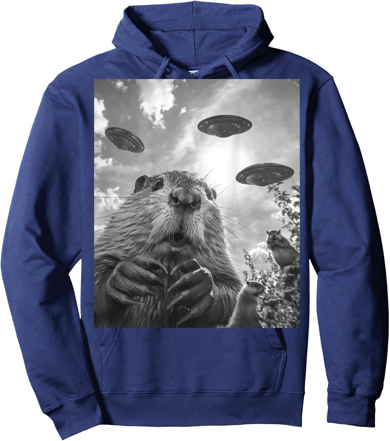 Funny graphic Capybara UFO Alien Funny weird Graphic Hoodie - Hoodie | Navy