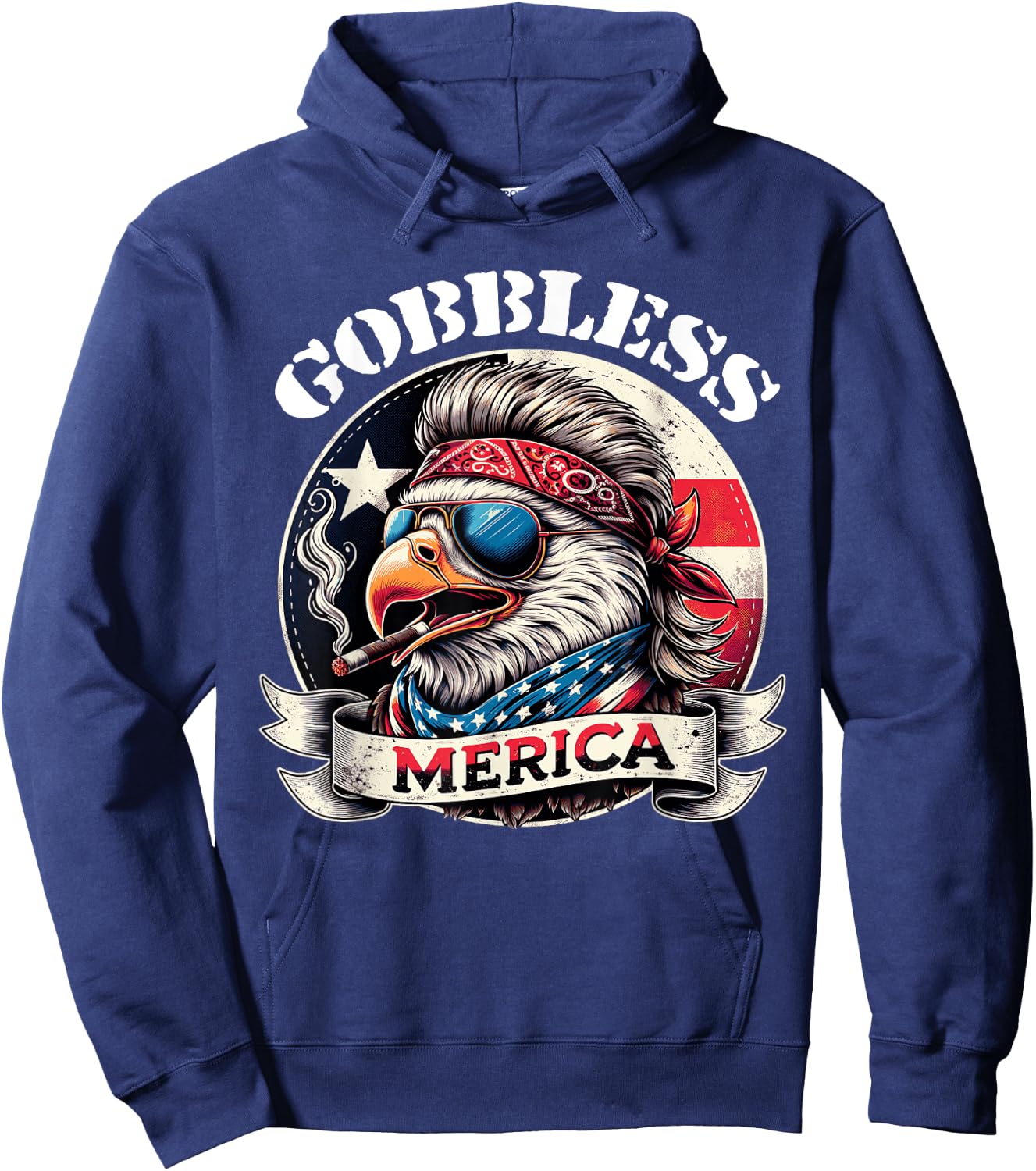GOBBLESS Merica Patriotic Eagle Mullet American Hoss flag Women Men Hoodie - Hoodie | Navy