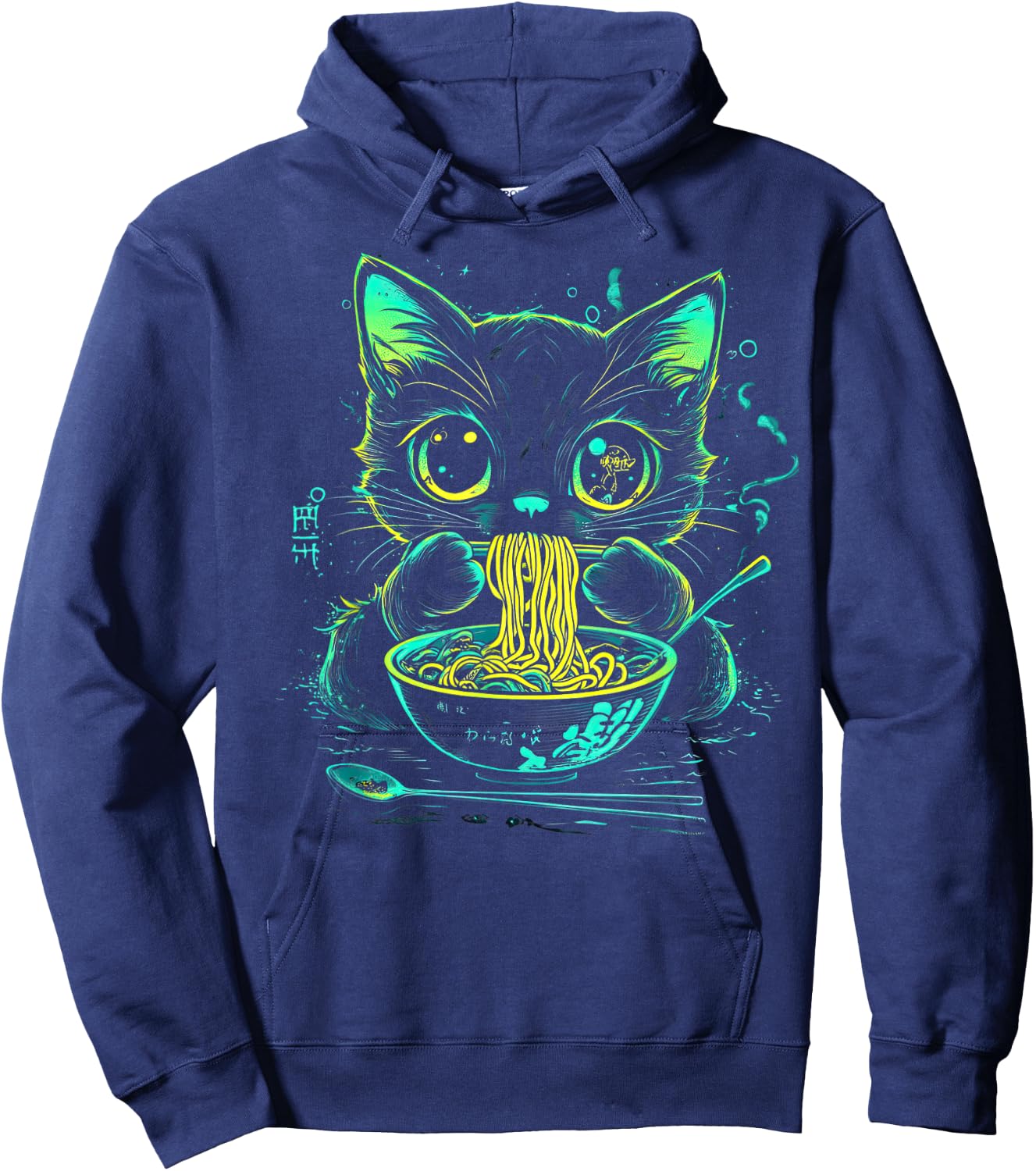Anime Ramen Cat Japanese Retro Noodles Aesthetic Kawaii Cat Hoodie - Hoodie | Navy