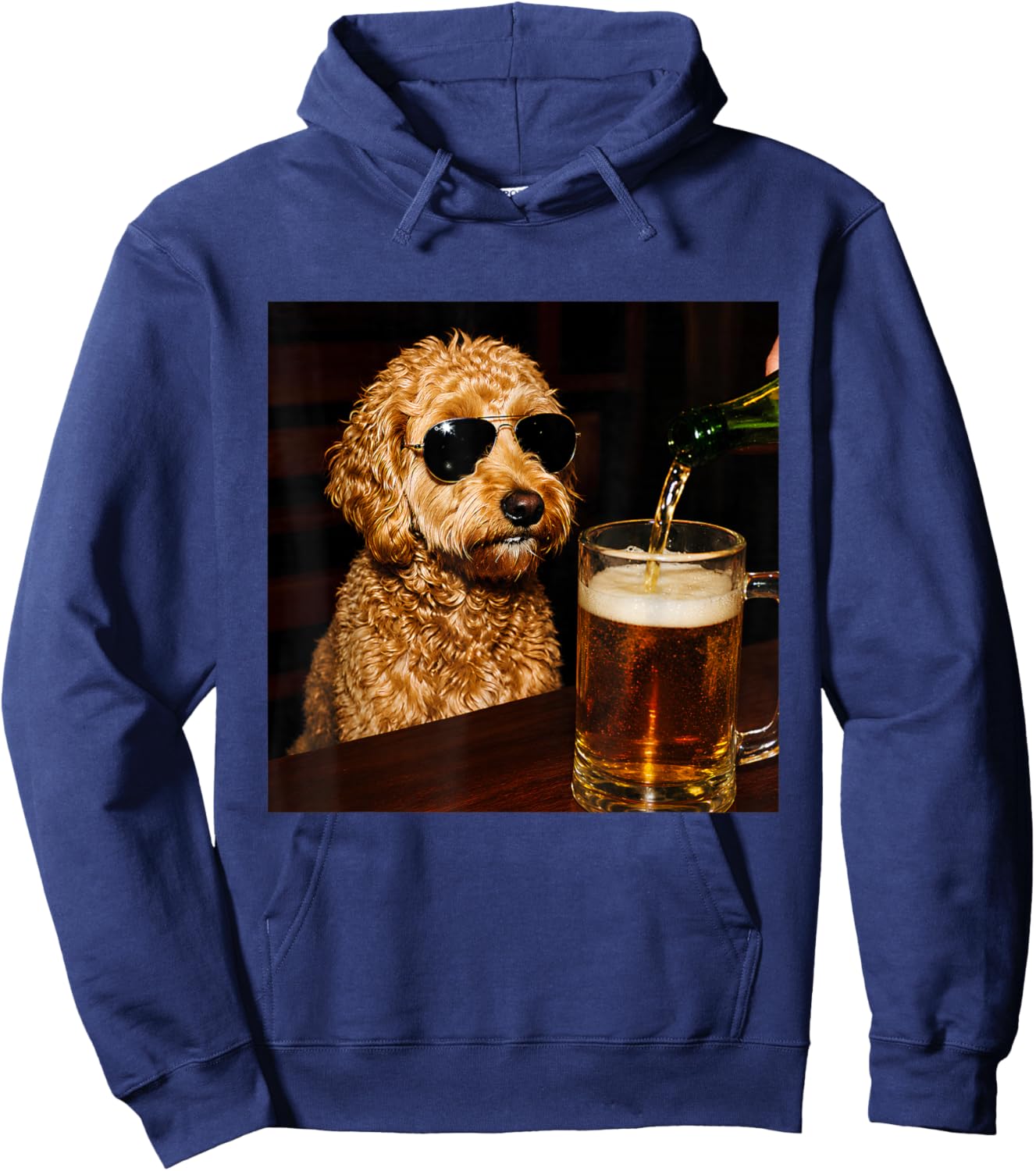 Vintage Cool Goldendoodle Drinking Beer Goldendoodle Dog Dad Hoodie - Hoodie | Navy