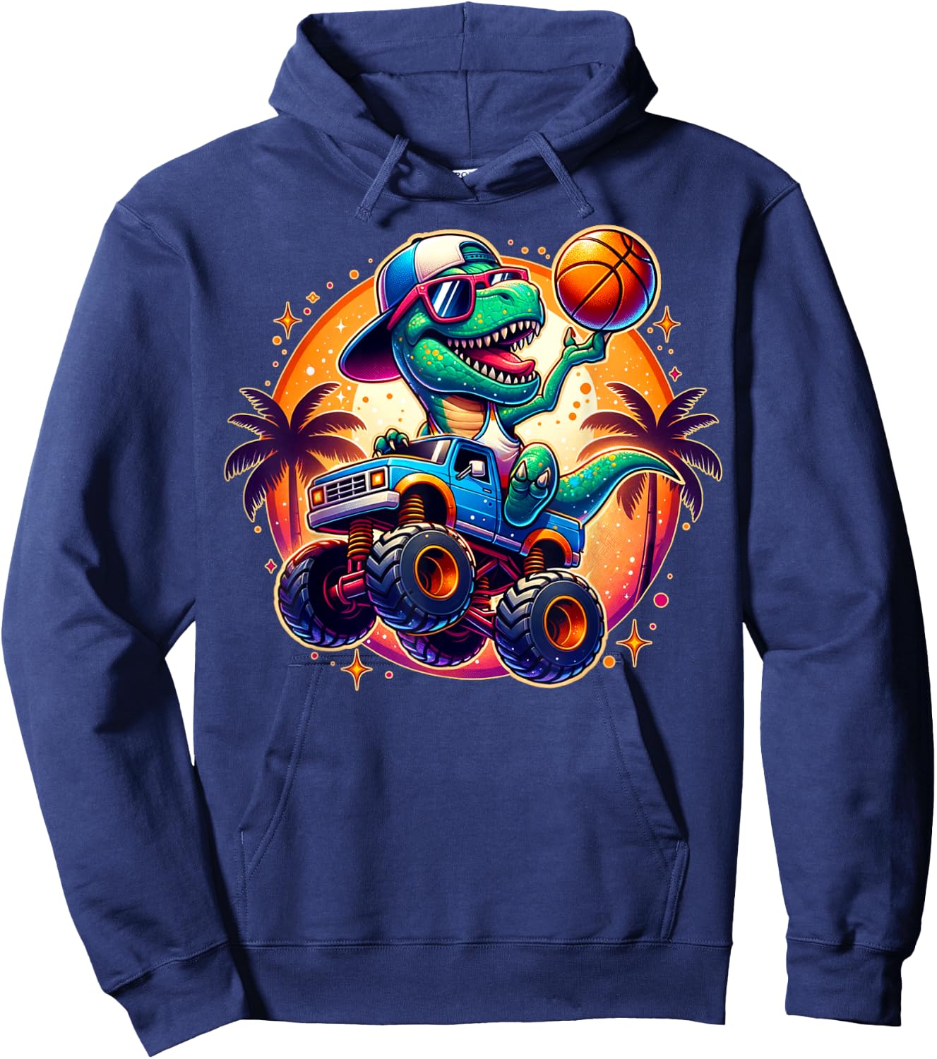 Funny T-rex Dinosaur Basketball Player Kids Toddlers Youth Hoodie - Hoodie | Navy