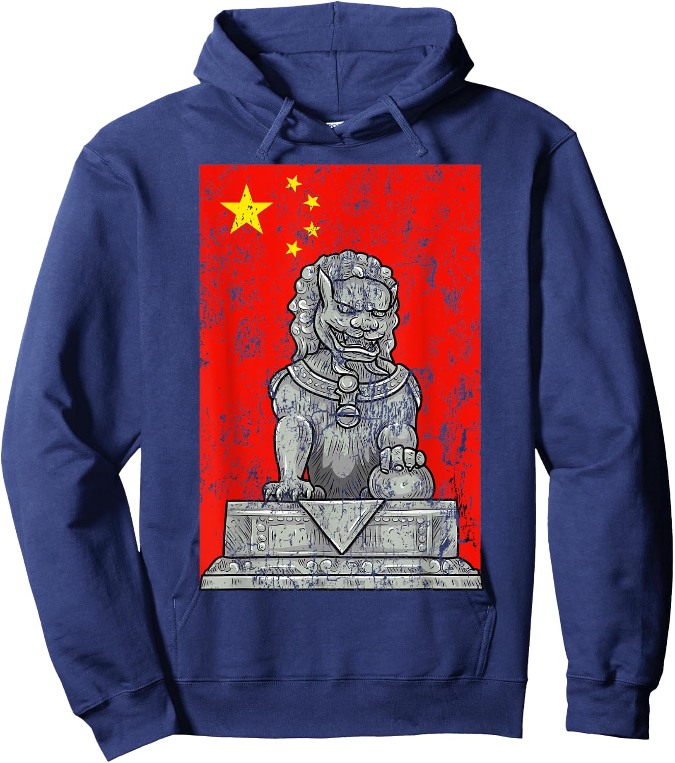 Chinese Flag China Lion Guard Beijing Distressed Hoodie - Hoodie | Navy