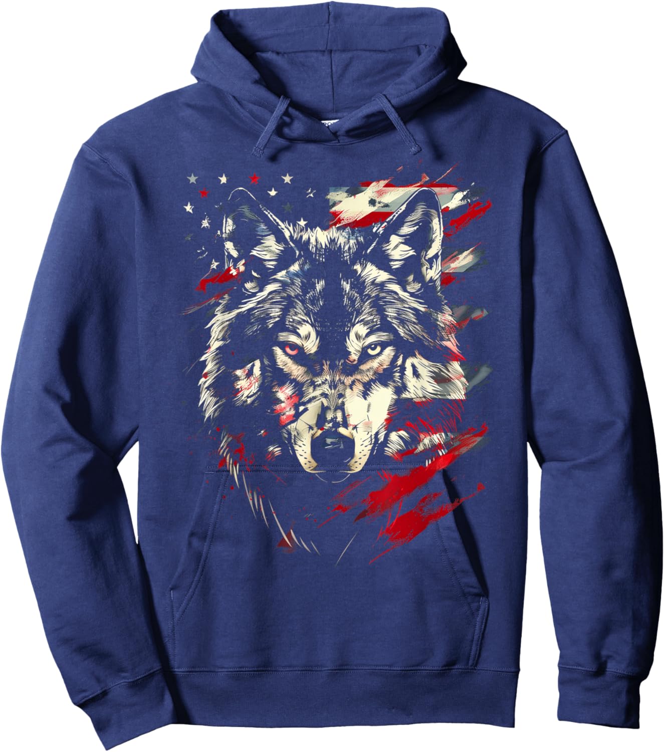 Wolf American Flag USA Patriotic Wolf Lover Hoodie - Hoodie | Navy