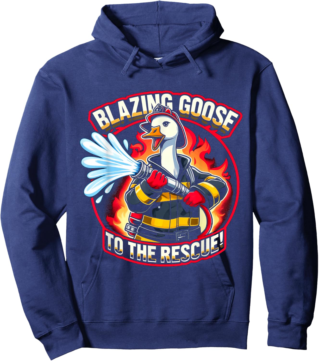 Blazing Goose Firefighter Cartoon Fun Rescue Mission Hoodie - Hoodie | Navy