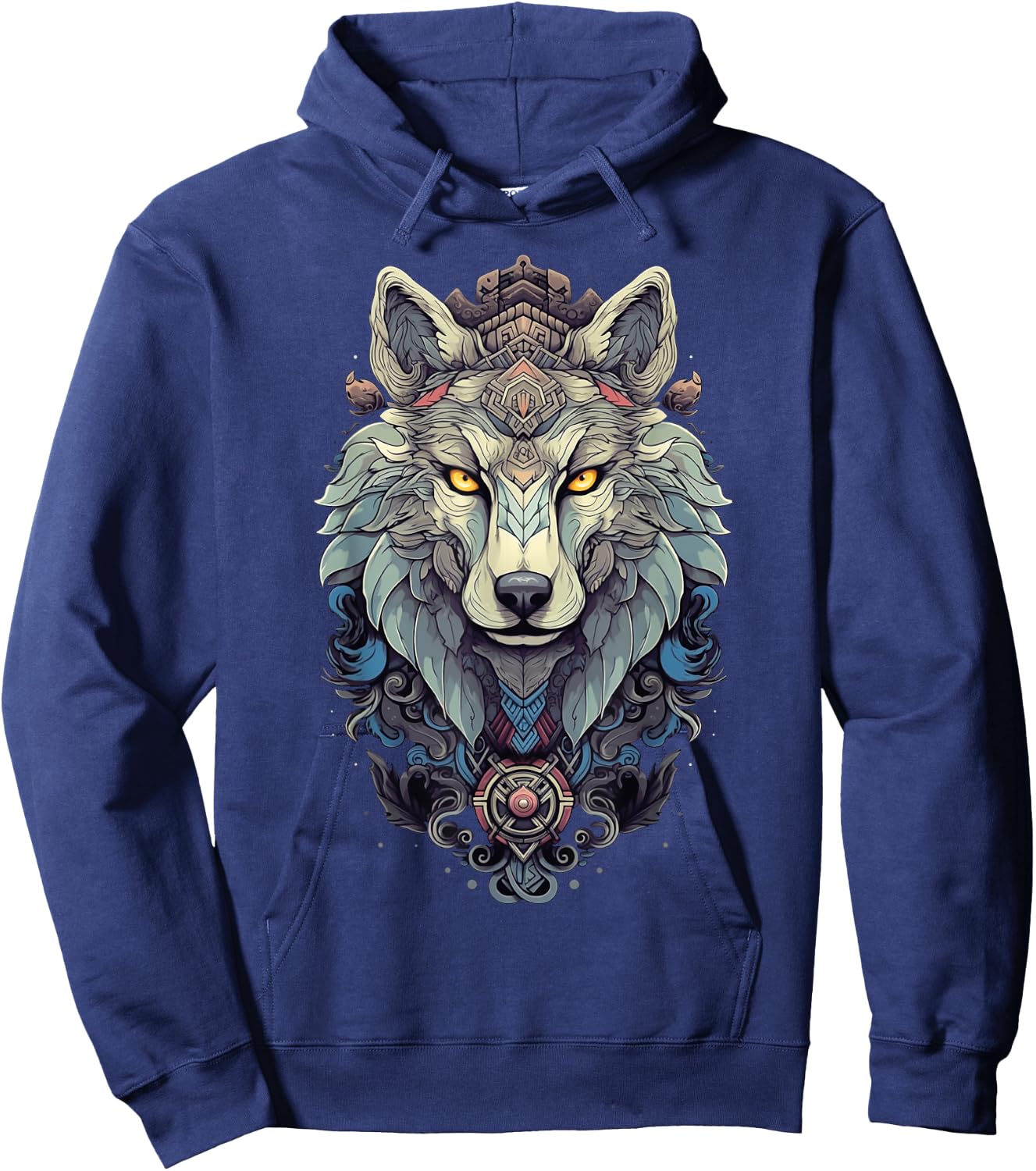 Native American Boho Wolf Splash Art Animal Face Wolf Hoodie - Hoodie | Navy