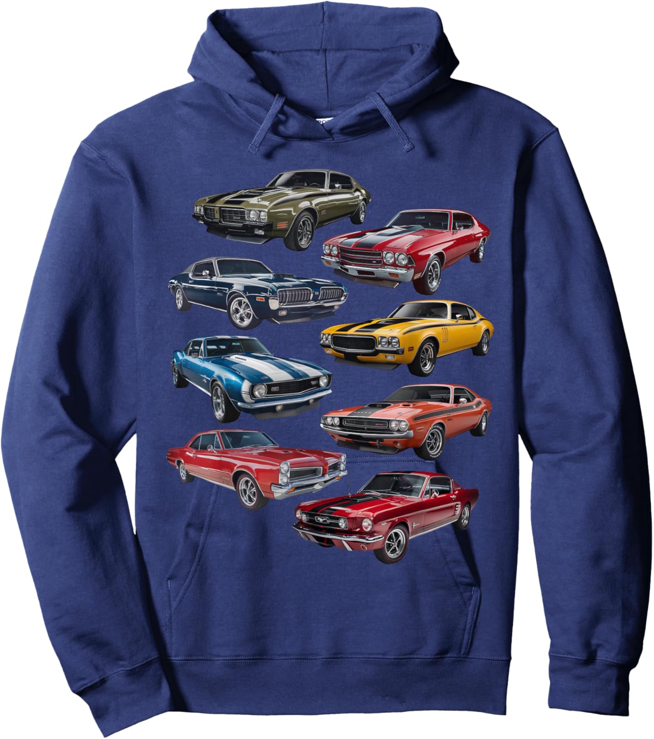 Retro American Muscle Car Enthusiasts Artwork Vintage Hoodie - Hoodie | Navy