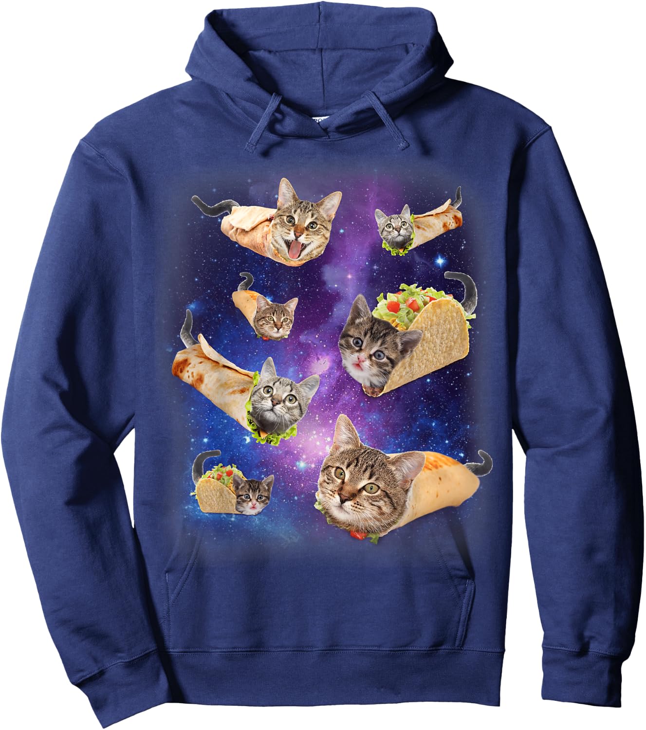 Burrito Cat and Taco Cat Space Galaxy Meme Tacocat Silly Hoodie - Hoodie | Navy