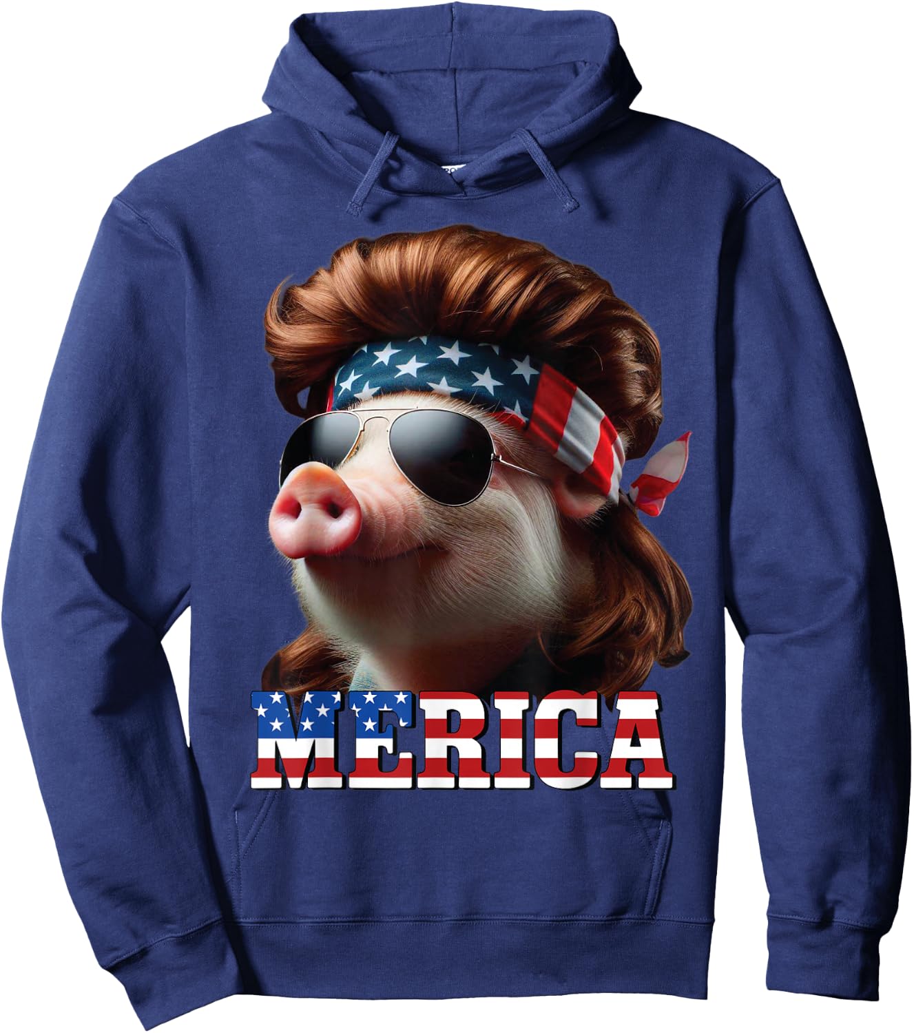 Pig Merica Mullet 4th of July And Father's Day Man Funny Hoodie - Hoodie | Navy
