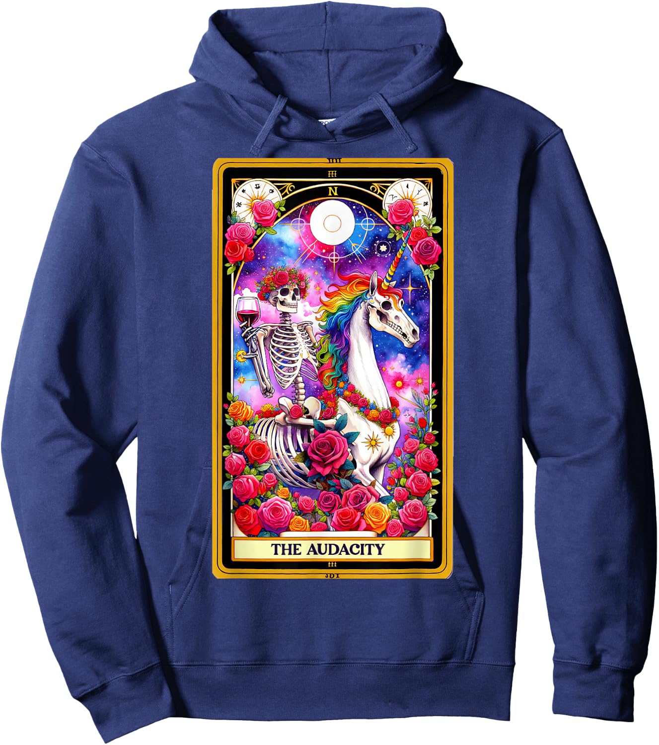 The Audacity Tarot Card Skeleton Skelly Unicorn Wine Women Hoodie - Hoodie | Navy