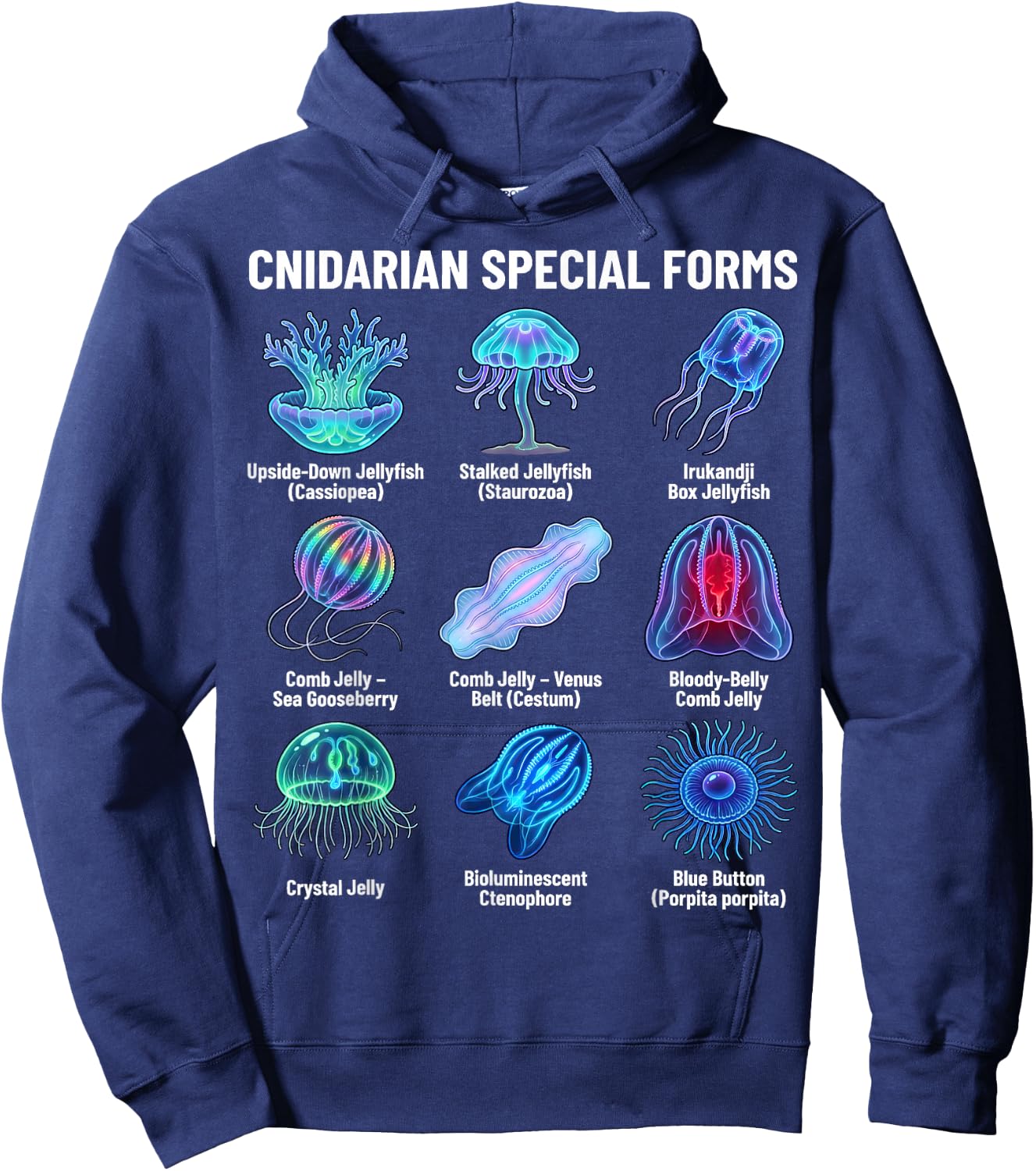 Cnidarian Special Forms Jellyfish & Comb Jelly Species Chart Hoodie - Hoodie | Navy