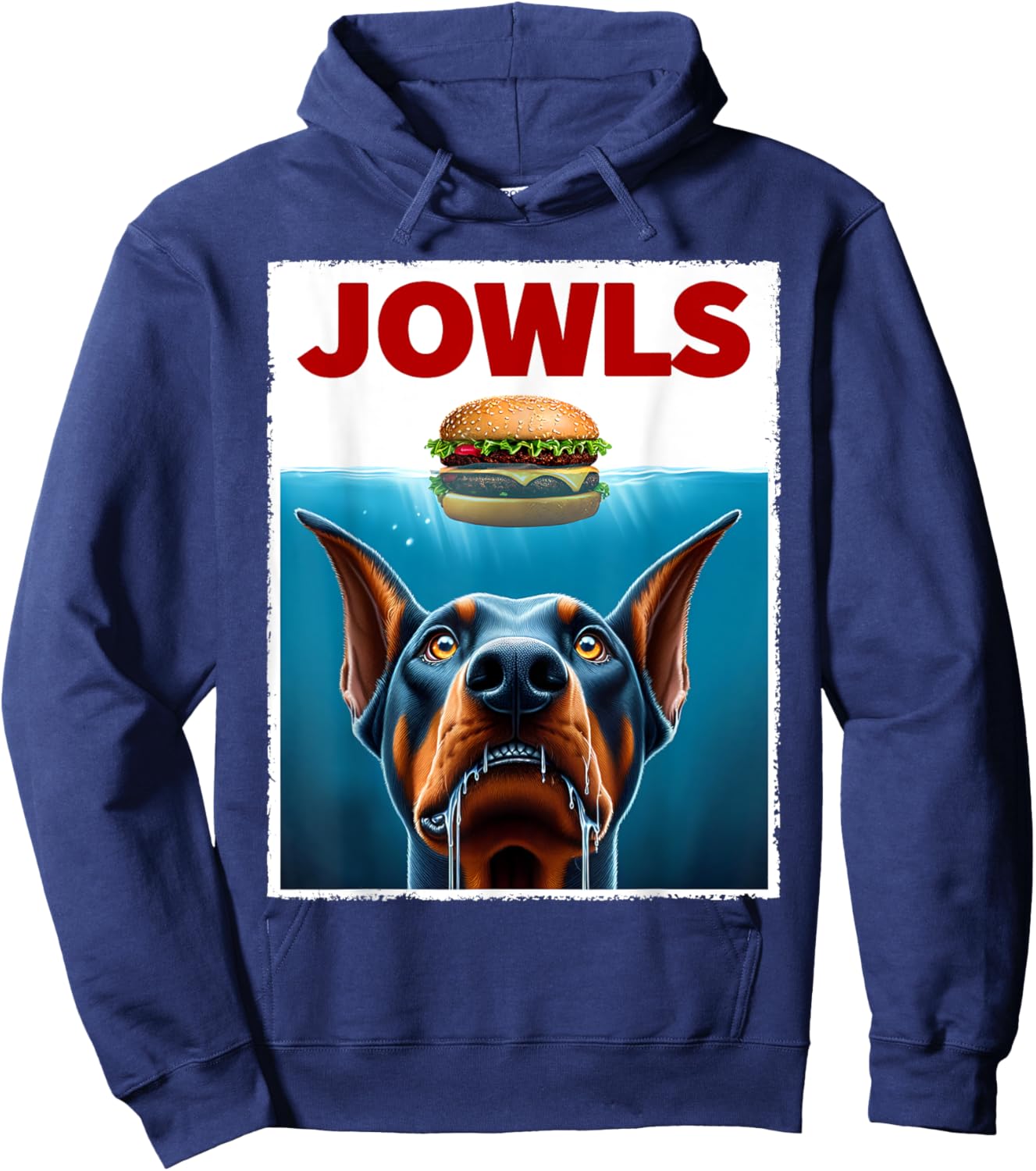 Funny Doberman Pinscher and Hamburger Parody Jowls Dog Lover Hoodie - Hoodie | Navy
