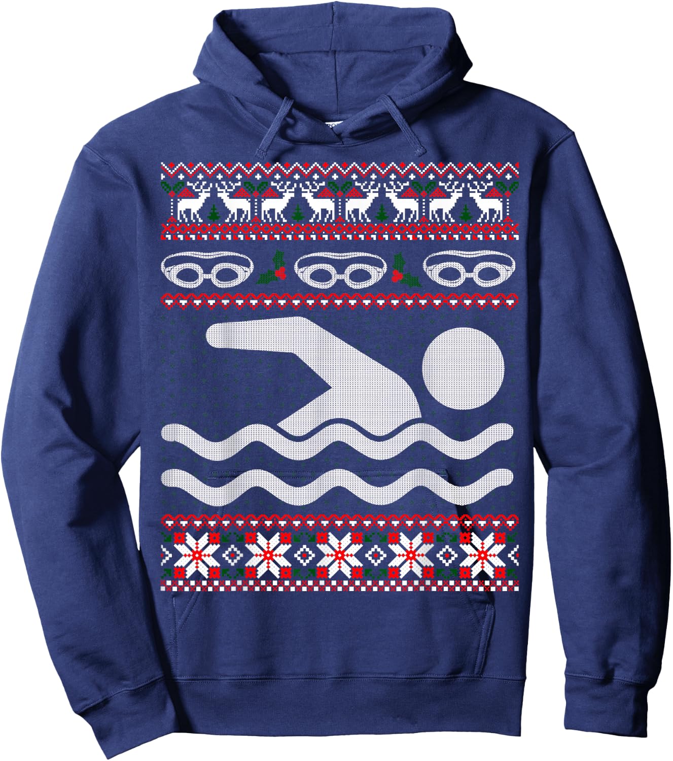 Funny Swimming Ugly Christmas Sweater Hoodie - Hoodie | Navy
