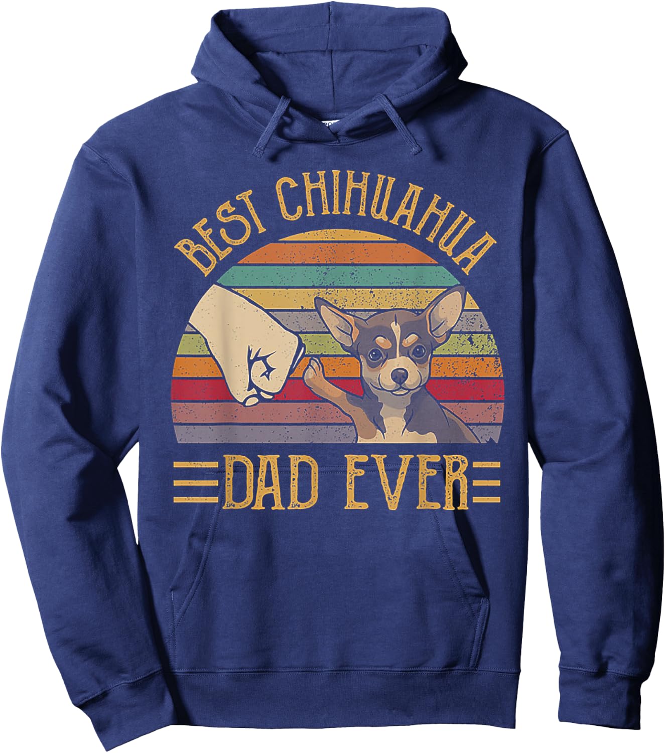 Best Chihuahua Dad Ever Retro Vintage Sunset Hoodie - Hoodie | Navy