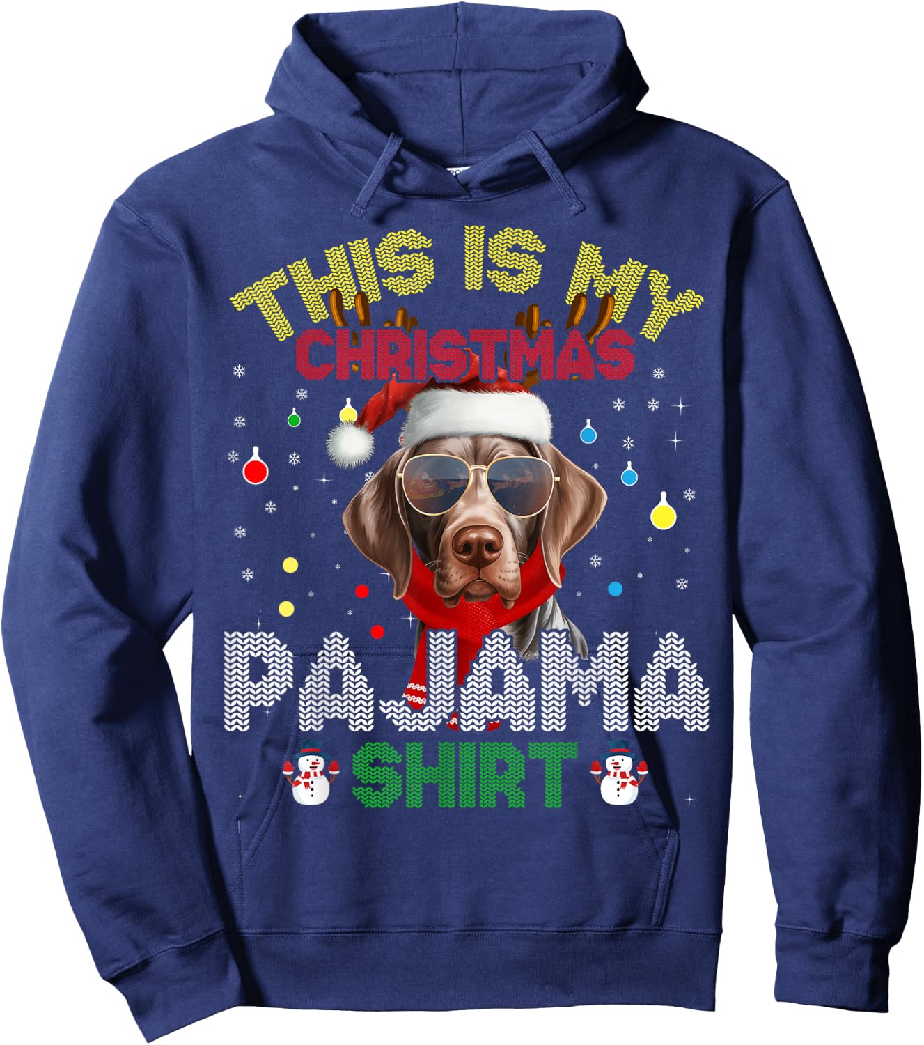 German Shorthaired Pointer Christmas Pajama Xmas Matching Hoodie - Hoodie | Navy