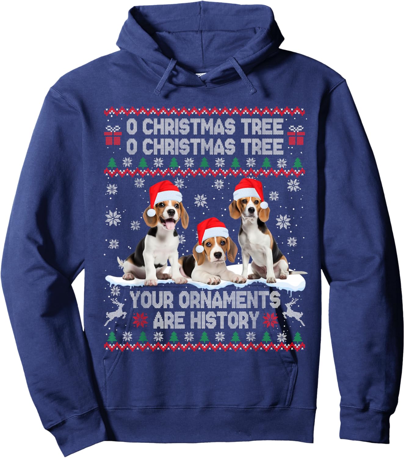 Beagle Dog Ugly Sweater Christmas Light Xmas Pajama Hoodie - Hoodie | Navy
