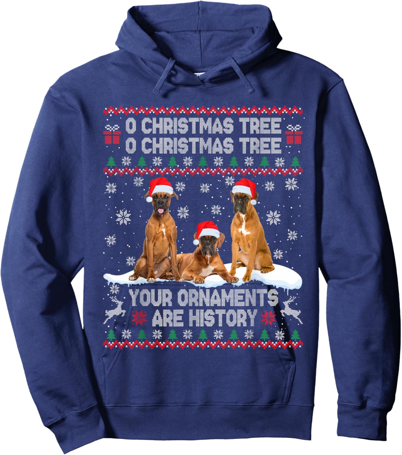 Boxer Dog Ugly Sweater Christmas Light Xmas Pajama Hoodie - Hoodie | Navy