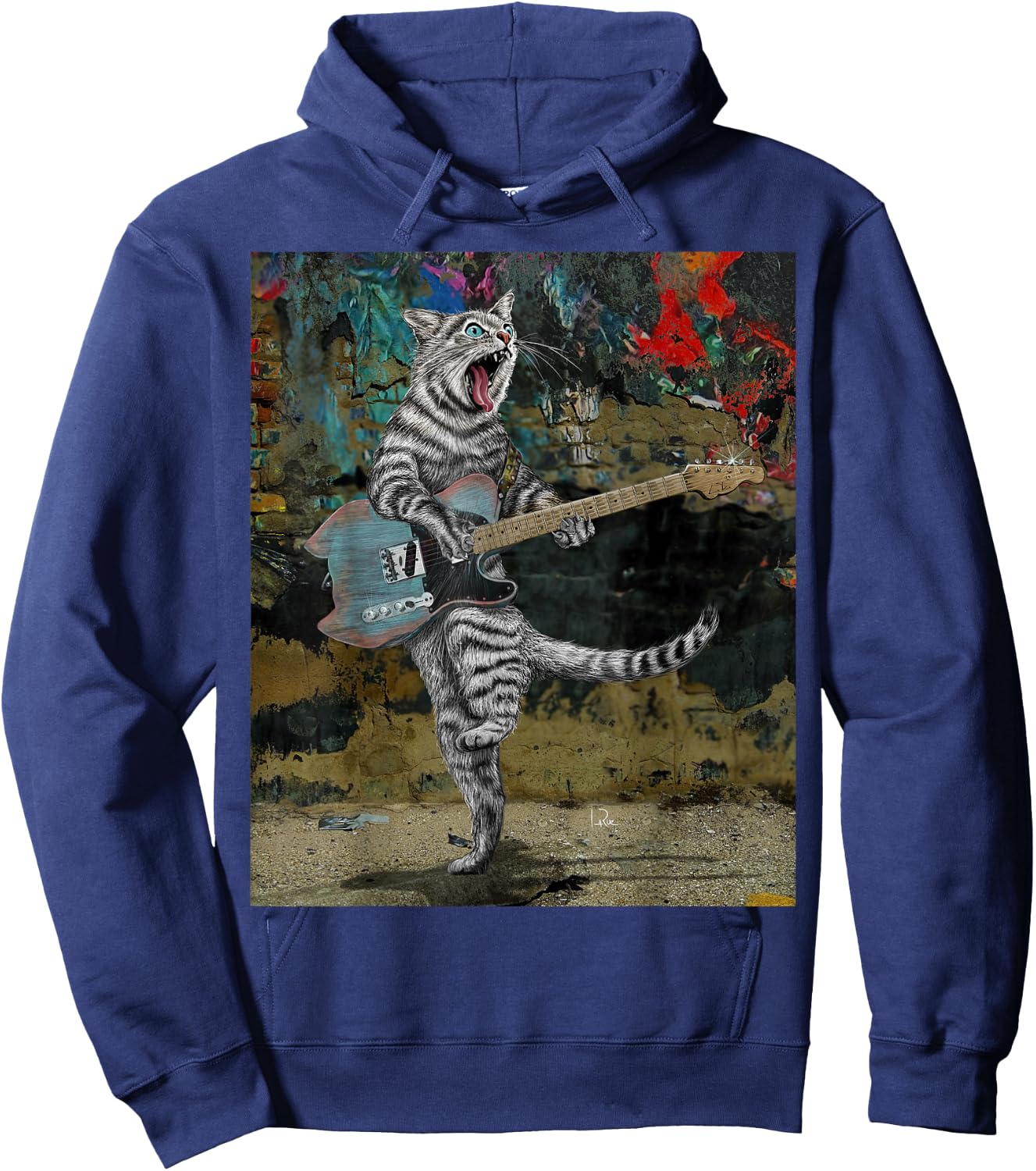 Cat Guitar Buskers Electric Guitar Player Funny Cute Kitty Hoodie - Hoodie | Navy
