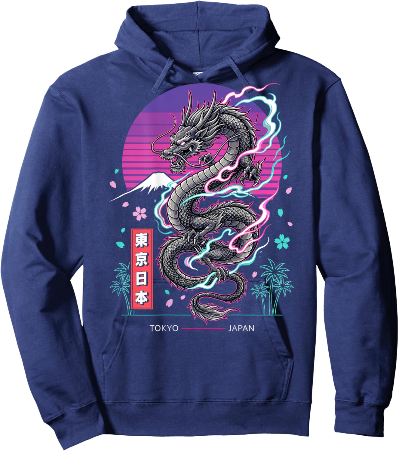 Tokyo Japan Retro Japanese Dragon Asian Style Back Graphic Hoodie - Hoodie | Navy