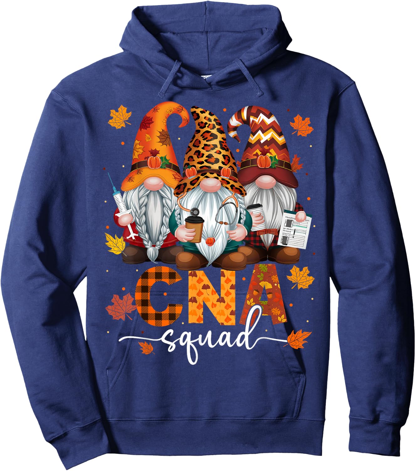 CNA Squad Gnome Nurse Leopard Thanksgiving Stethoscope Hoodie - Hoodie | Navy