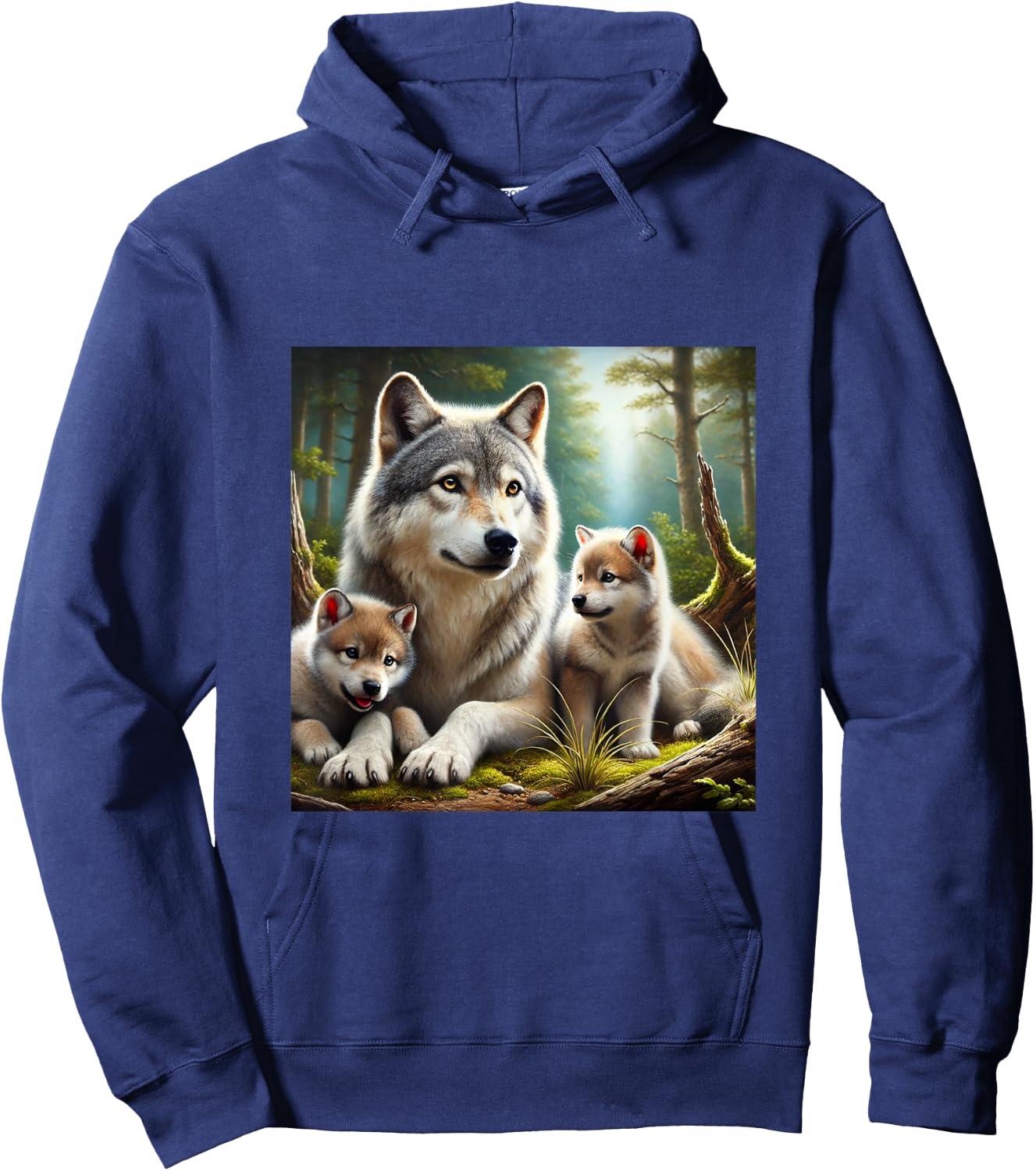 Wolf mother with two cubs realistic cute youthful Hoodie - Hoodie | Navy