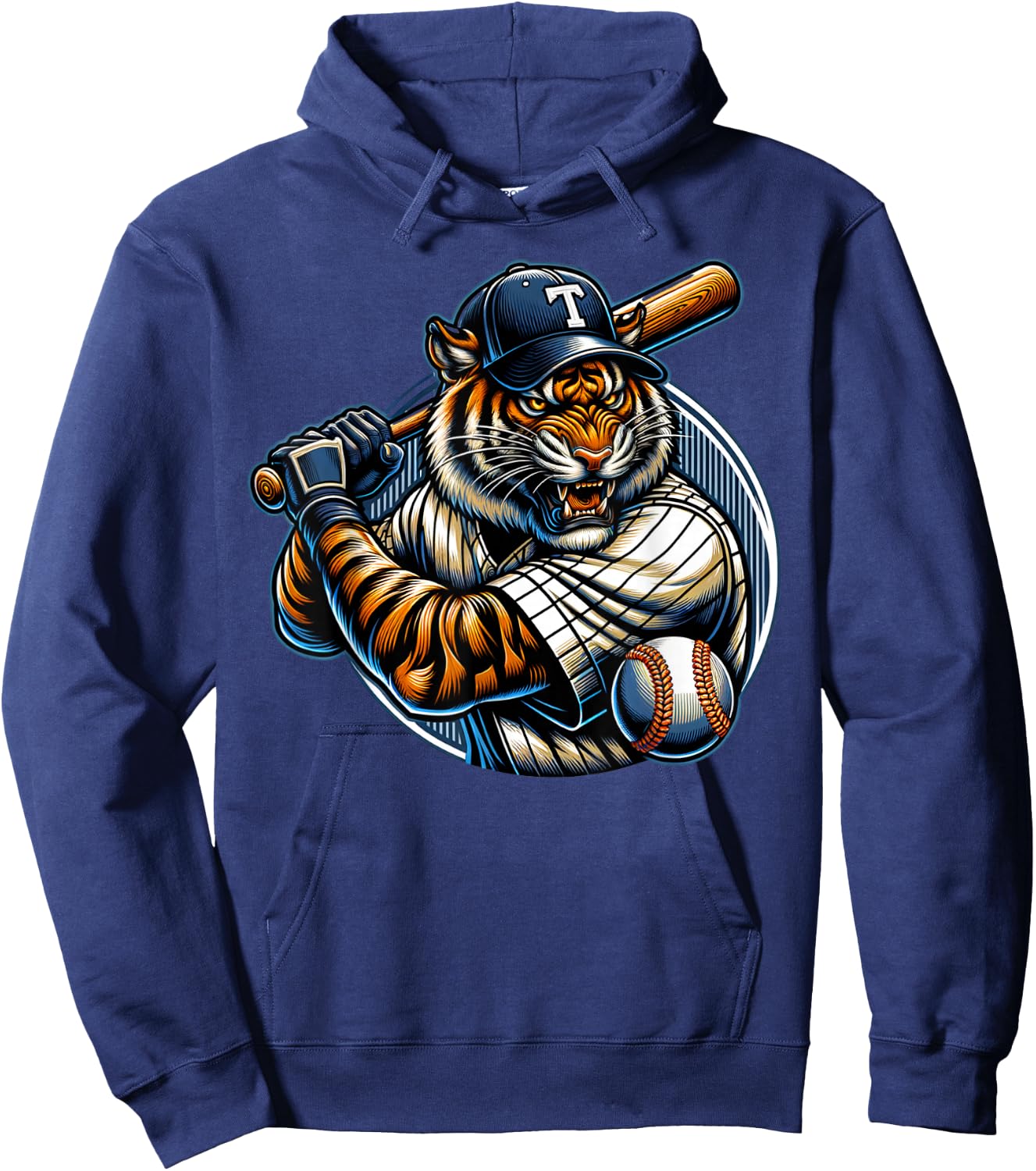Funny Vintage Tiger Playing Baseball Cute Baseball Men Women Hoodie - Hoodie | Navy