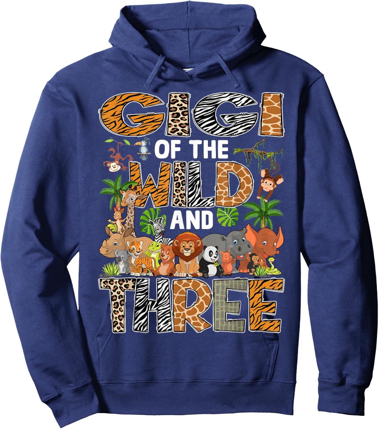 Gigi Of The Wild Three Zoo Birthday Safari Jungle Hoodie - Hoodie | Navy