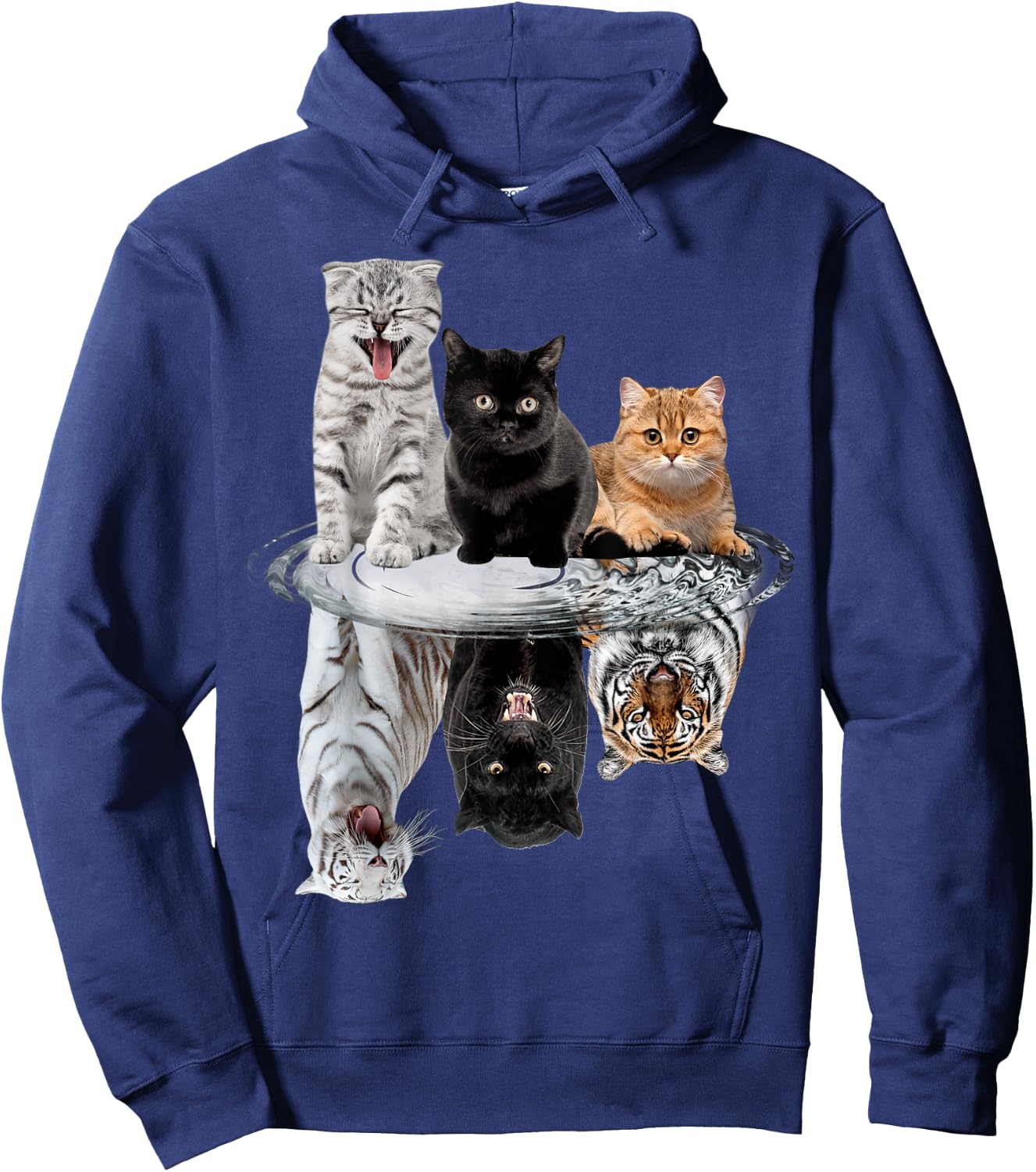 Three Cats Kittens Reflection Tiger Puma Leopard Hoodie - Hoodie | Navy