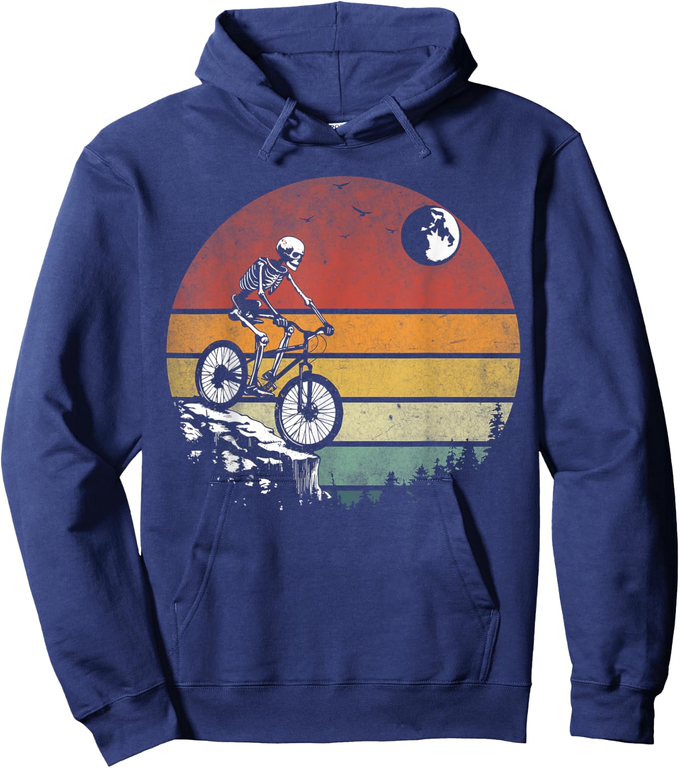 Skeleton Riding Bicycle Vintage Mountain Biking Skeleton Hoodie - Hoodie | Navy
