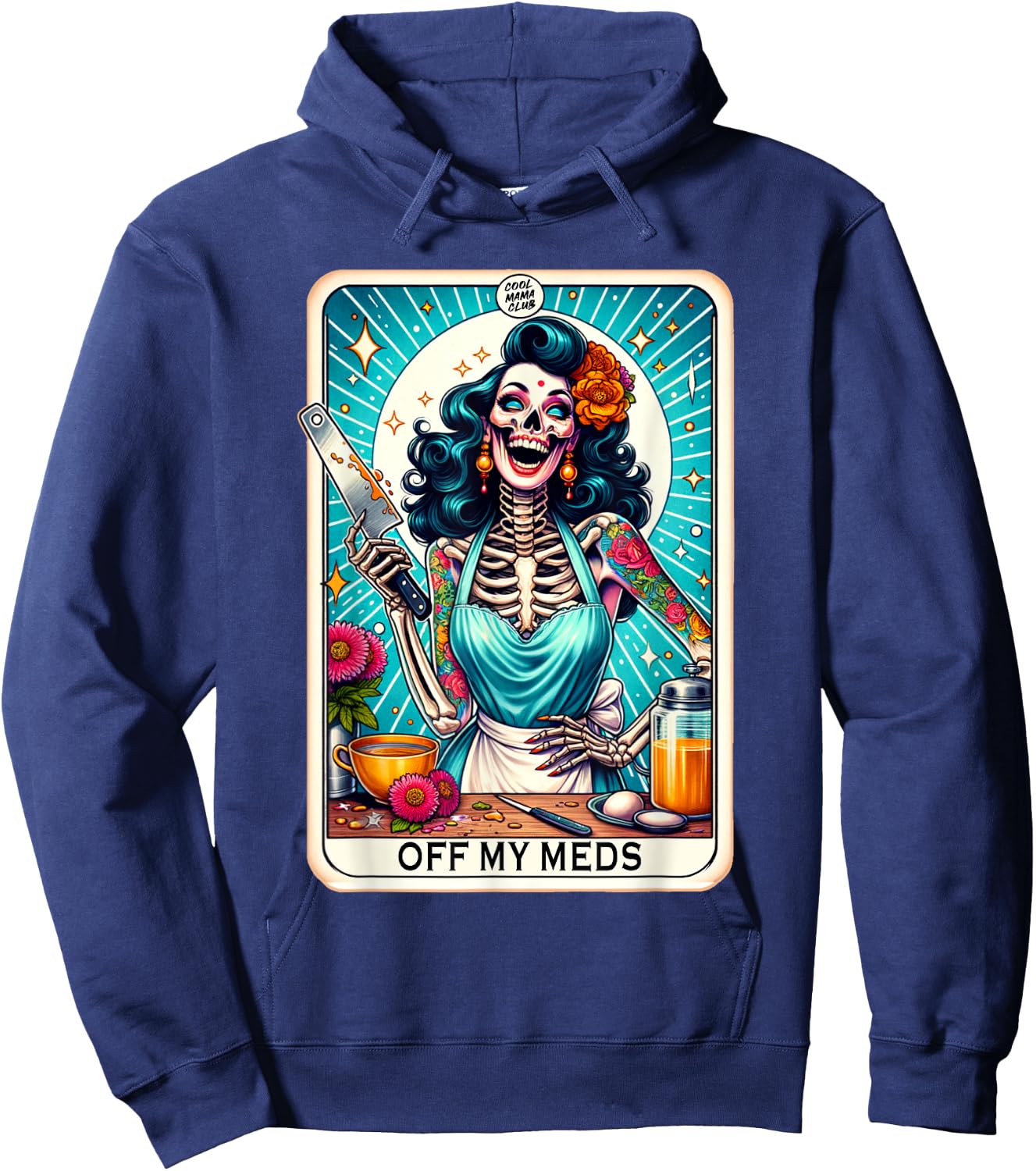 Cool Mama Club Tarot Card Skeleton Halloween Hoodie - Hoodie | Navy