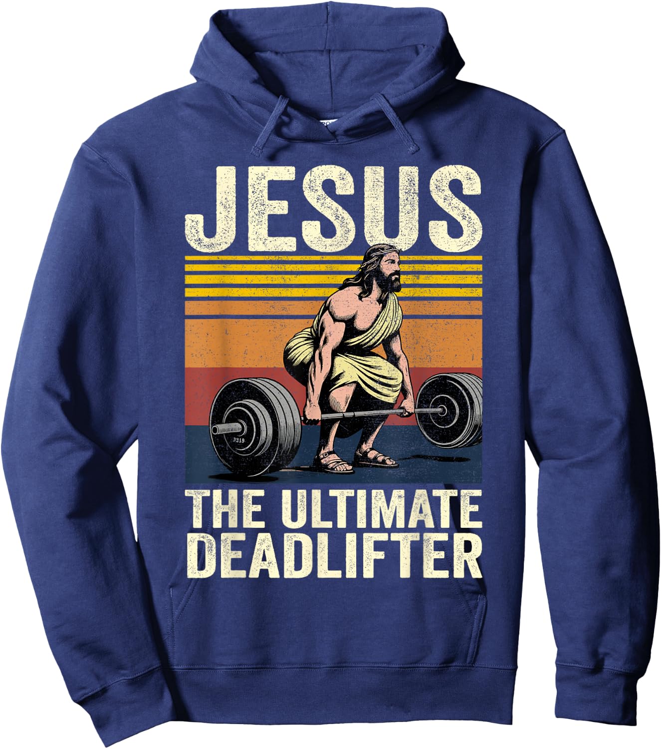 Vintage Jesus The Ultimate Deadlifter Funny Christian Gym Hoodie - Hoodie | Navy