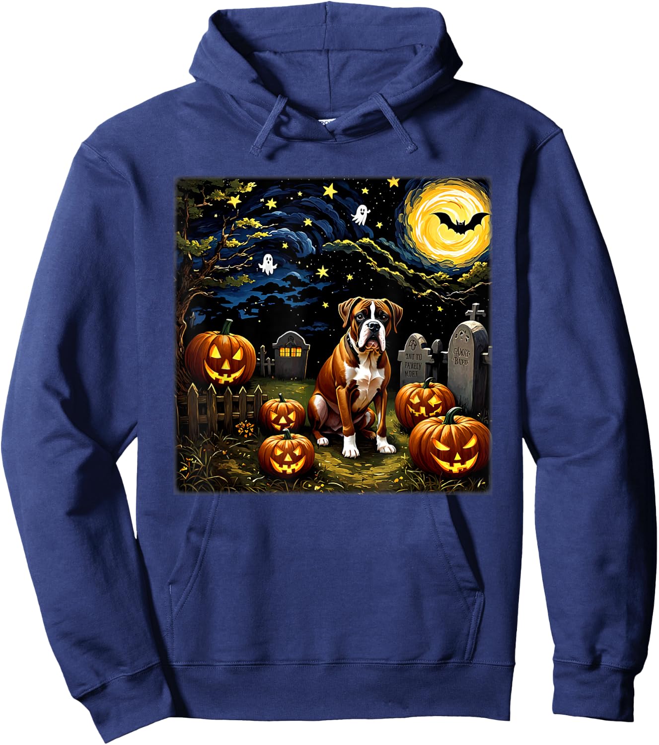 Spooky Halloween Boxer Dog Starry Night Women Kids Hoodie - Hoodie | Navy