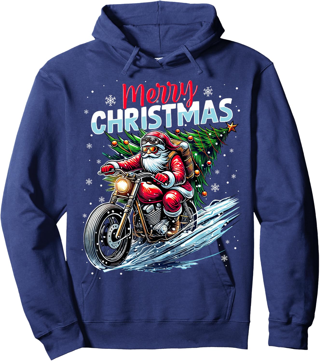 Merry Christmas Santa Riding Motorcycle Bike Biker Xmas 2025 Hoodie - Hoodie | Navy