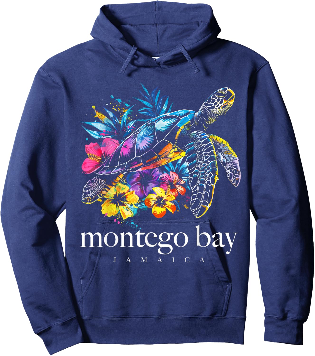 Montego Bay Jamaica Sea Turtle Flowers Surfer Souvenir Hoodie - Hoodie | Navy