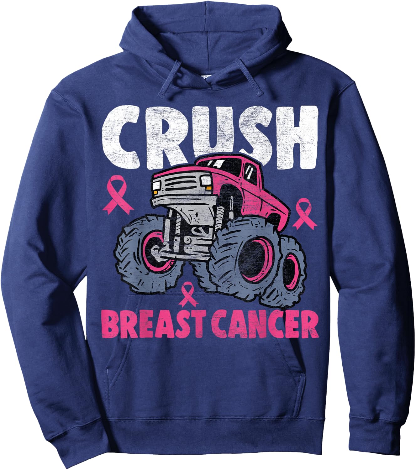 Crush Breast Cancer Awareness Monster Truck kids Boys Girls Hoodie - Hoodie | Navy