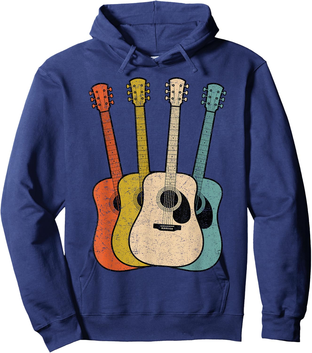 Retro Acoustic Guitar Vintage Guitarist Cool Music Graphic Hoodie - Hoodie | Navy