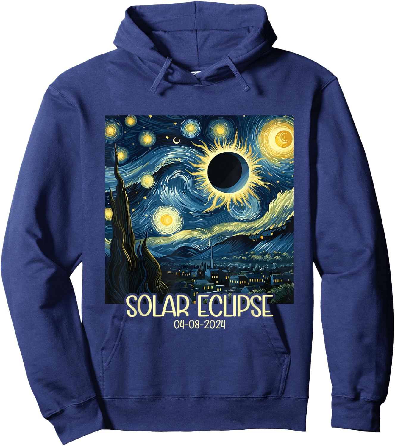 Van Gogh Starry Night Total Solar Eclipse April 8 2024 Hoodie - Hoodie | Navy