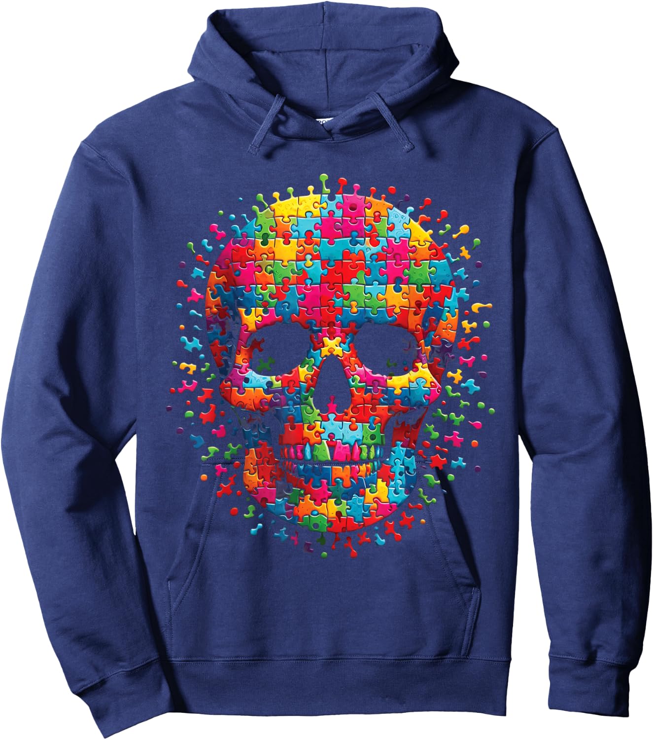 Skull Autism Awareness Autistic Supporter Men Women Boy Kids Hoodie - Hoodie | Navy