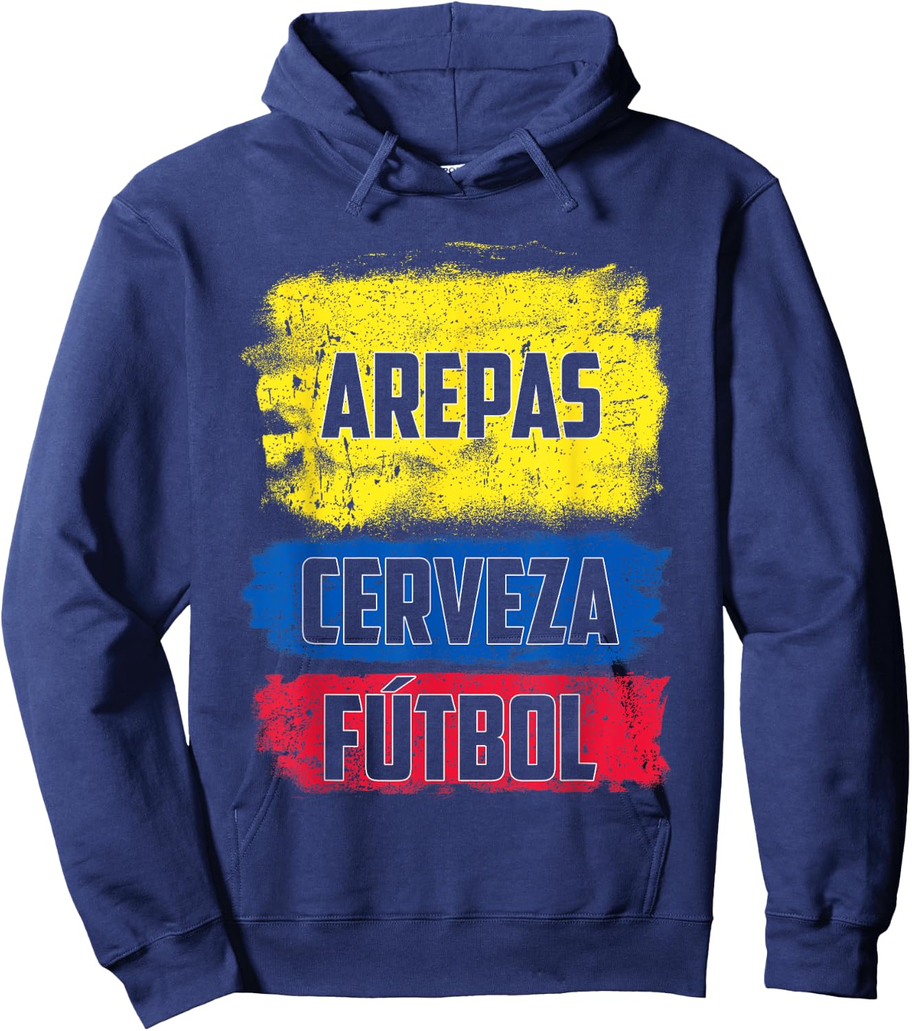 Arepas Cerveza Futbol Colombian Flag Distress Colombia Flag Hoodie - Hoodie | Navy