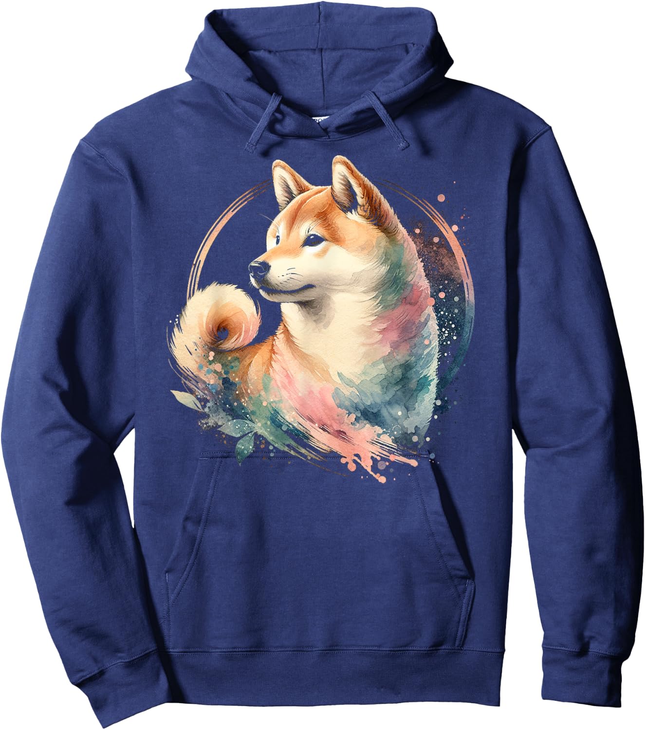 Graceful Shiba Inu in Watercolor Hoodie - Hoodie | Navy