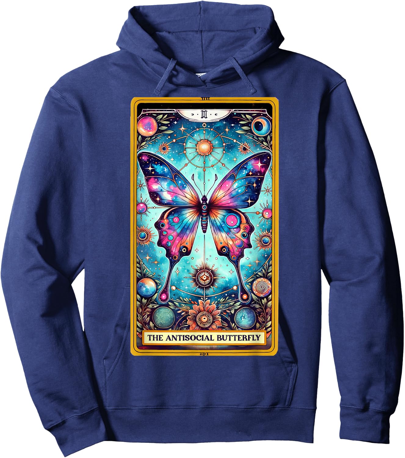 Anti Social Butterfly Tarot Card Galaxy Floral Introvert Hoodie - Hoodie | Navy