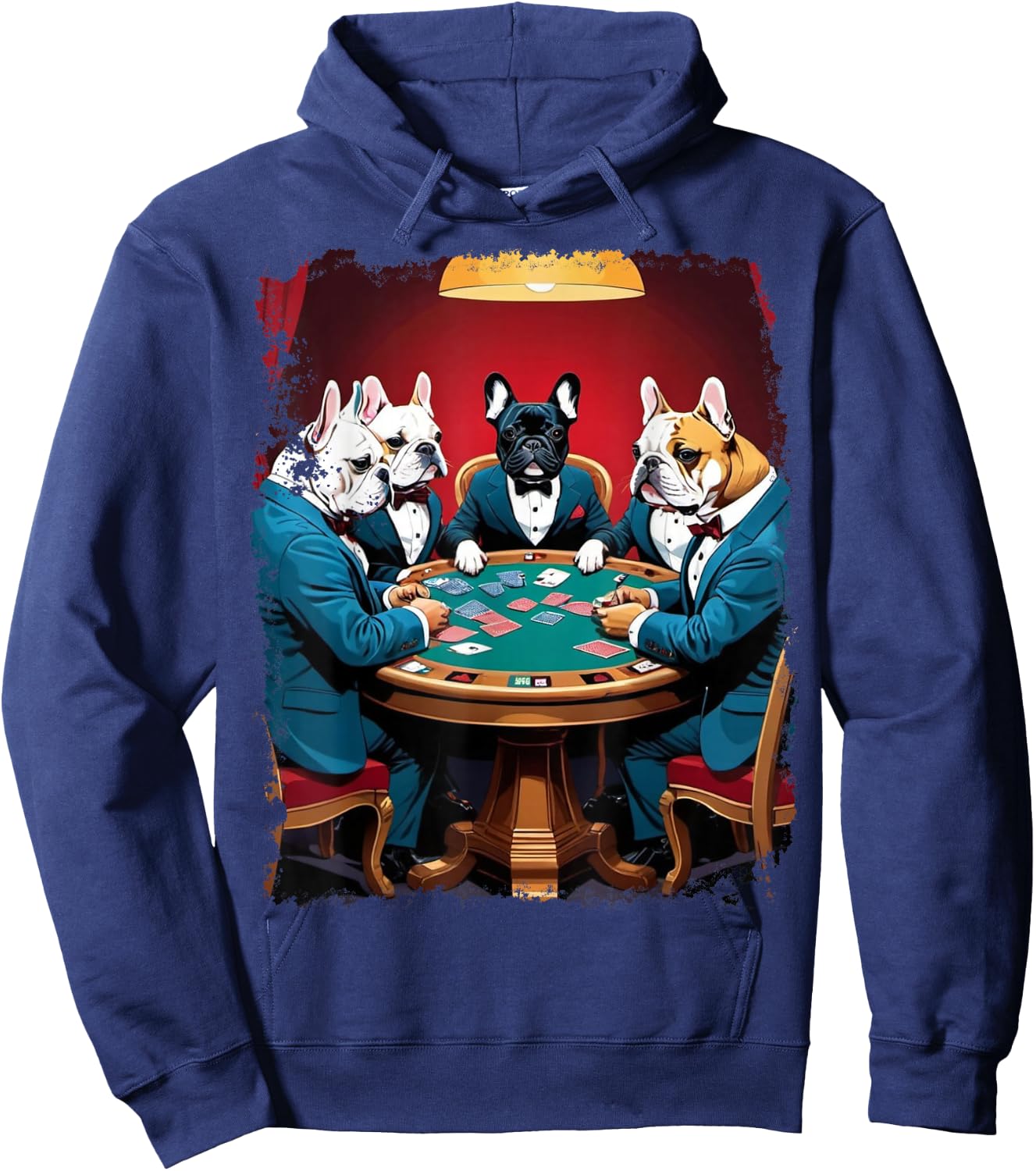 Pop Art Gambling French Bulldog Playing Poker Cards Hoodie - Hoodie | Navy