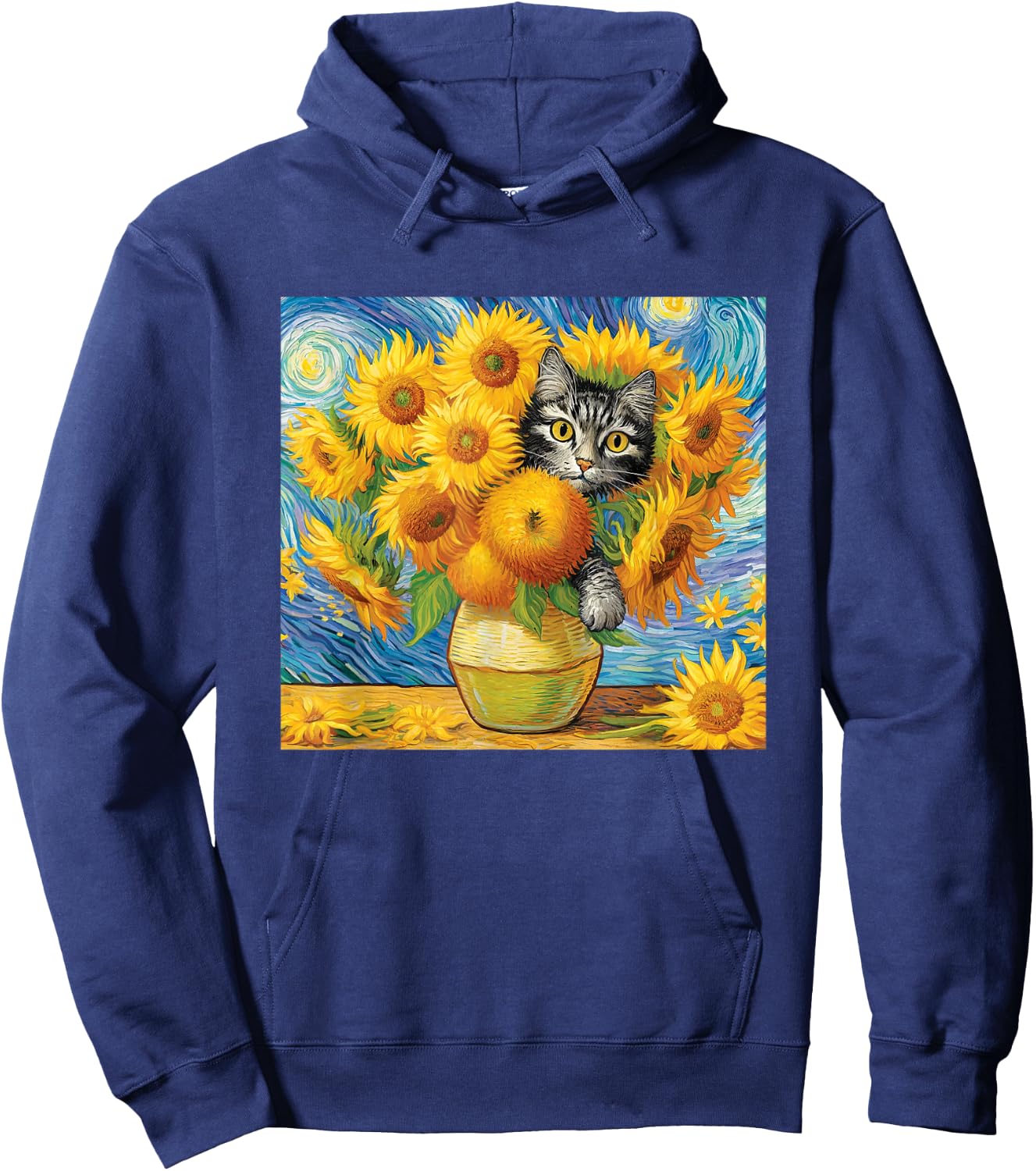 Van Gogh Sunflowers Kitten Hoodie - Hoodie | Navy