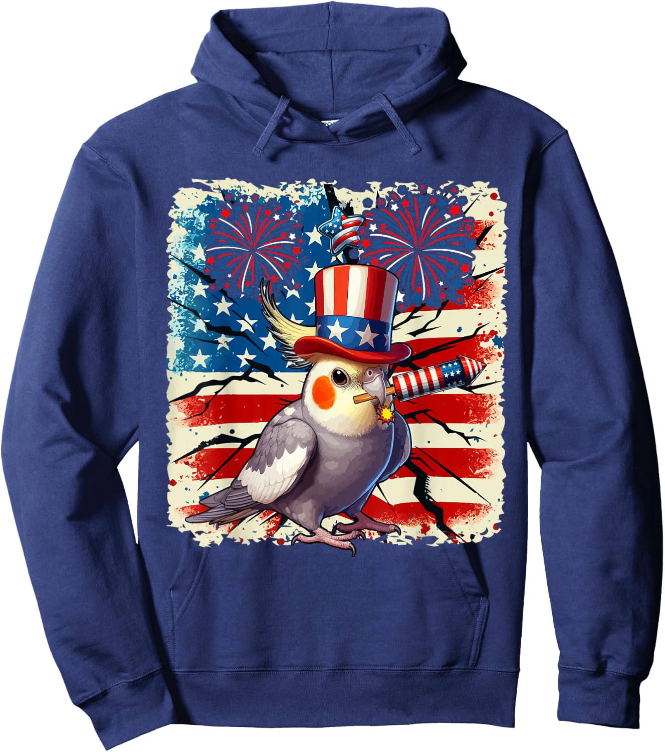 4th Of July US Flag Fireworks Cockatiel Costume Bird Lover Hoodie - Hoodie | Navy