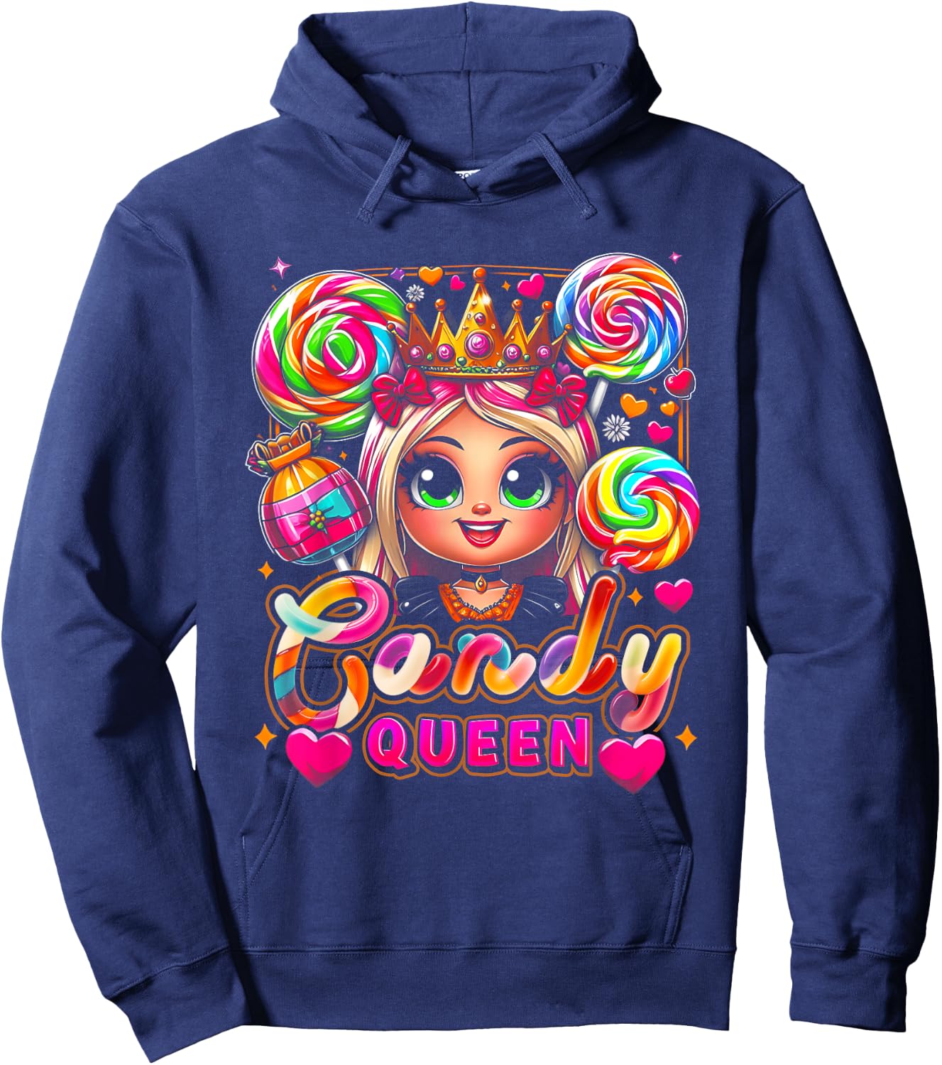 Funny Halloween Candy a Queen Lollipop Lover Girls Colorful Hoodie - Hoodie | Navy
