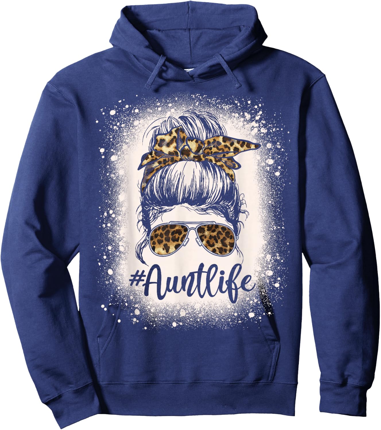 Leopard Aunt Life Messy Bun Bleached Auties Girl Mothers Day Hoodie - Hoodie | Navy