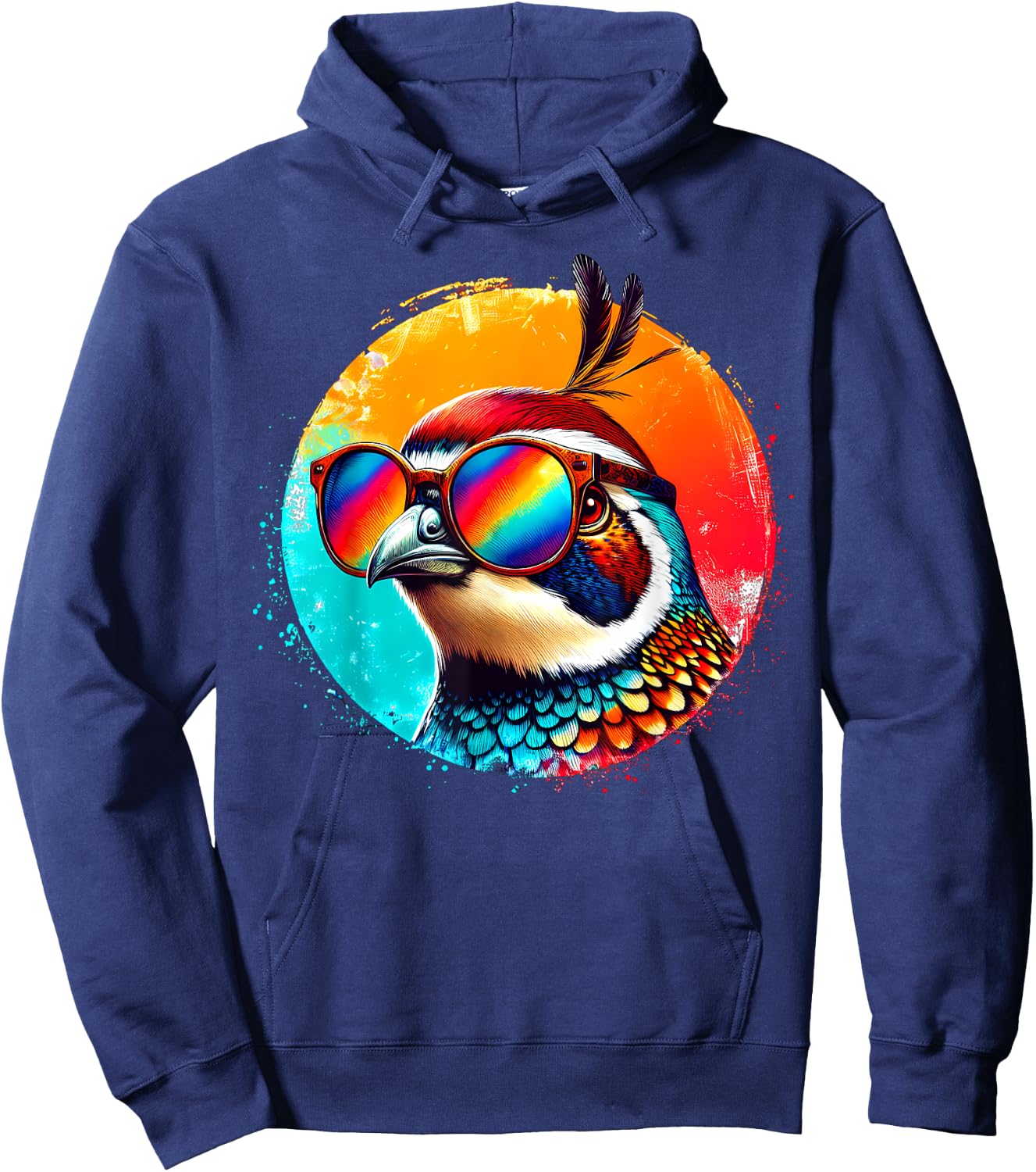 Cool Tie Dye Quail Sunglasses Bird Illustration Art Hoodie - Hoodie | Navy